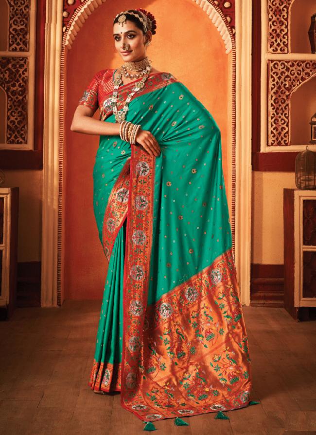 Banarasi Silk Rama Green Wedding Wear Weaving Saree